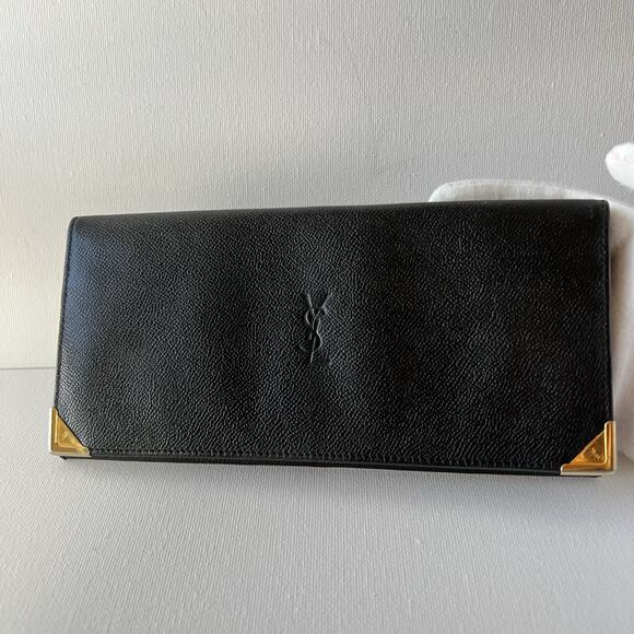 Vintage Yves Saint Laurent YSL Cassandra Leather Long Bifold Black Wallet